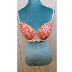 Victoria Secret Dream Angles Bra Womens Size 34DD Flowers Lace Crystals Pushup